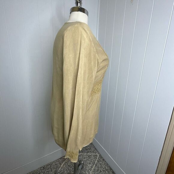 Vintage Fashion Fusion Women’s 1X Plus Tan Embroidered Peasant Tunic Top - Picture 6 of 15